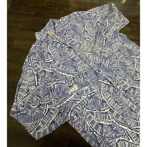 J. McLaughlin Hawaiian Shirt Mens XL Blue White Short Sleeve Button Up Tropical